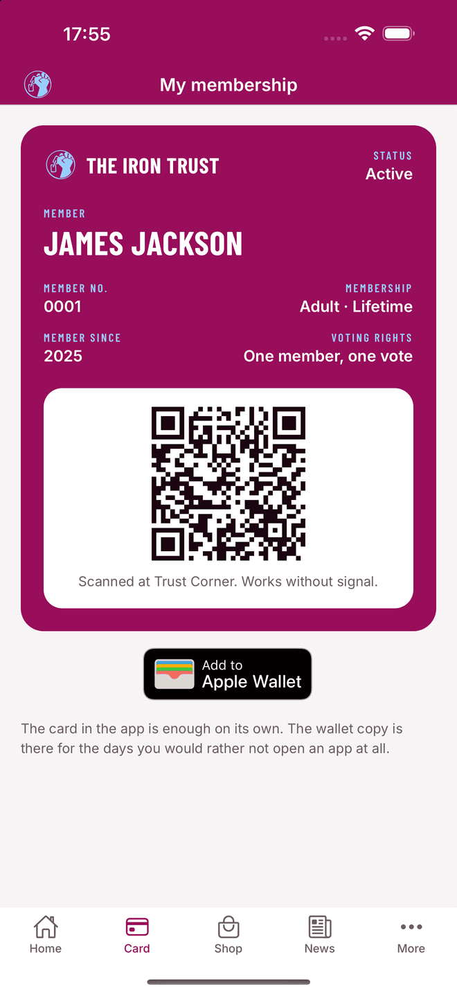 Your card, and the code we scan at Trust Corner